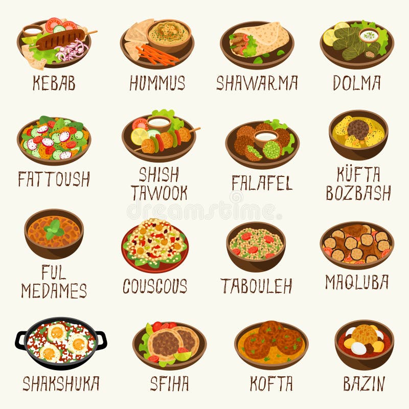 Αραβικό σύνολο απεικόνισης τροφίμων διανυσματικό